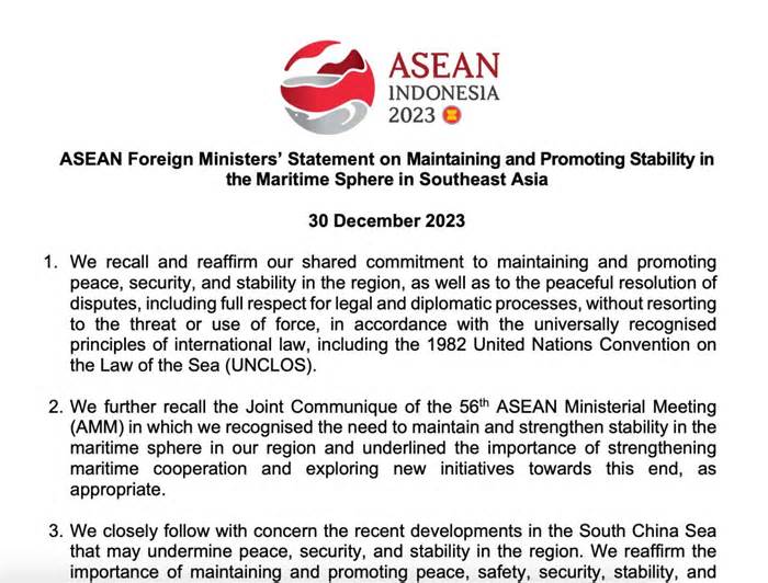 Ngoại trưởng ASEAN ra tuyên bố về thúc đẩy ổn định ở Biển Đông