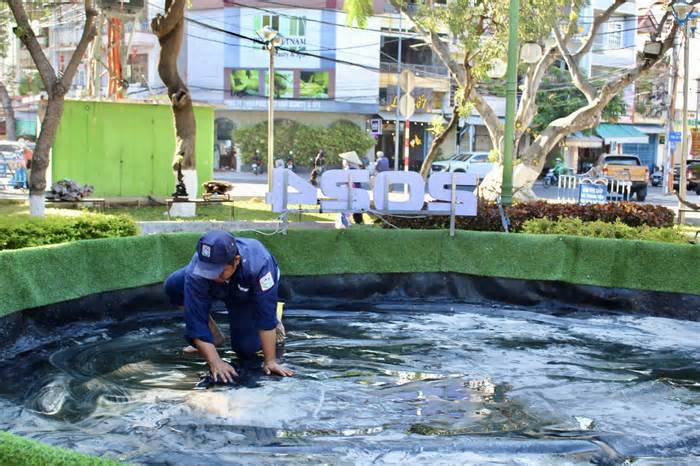 Sửa chữa mô hình 'cá chép hóa rồng' bị cháy tại Nha Trang