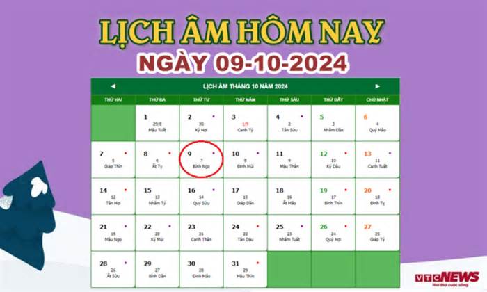 Lịch âm 9/10 - Âm lịch hôm nay 9/10 chính xác nhất - lịch vạn niên 9/10/2024