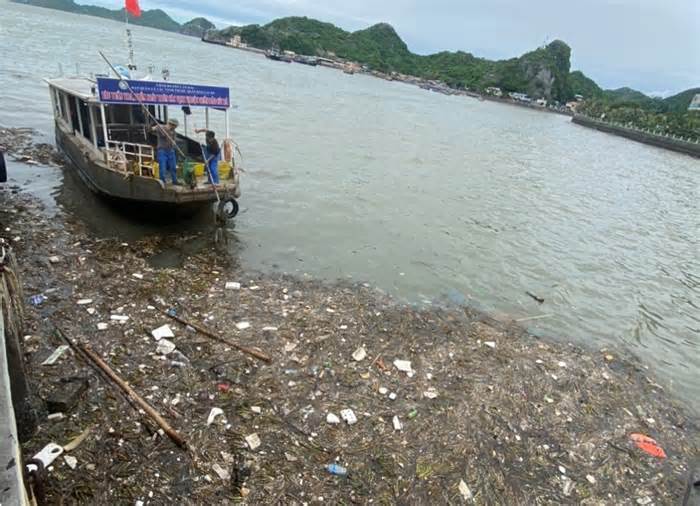 Hàng chục khối rác thải trôi dạt vào vùng vịnh Cát Bà