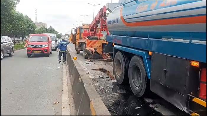 Va chạm giữa xe bồn và container gây ùn tắc kéo dài ở TPHCM