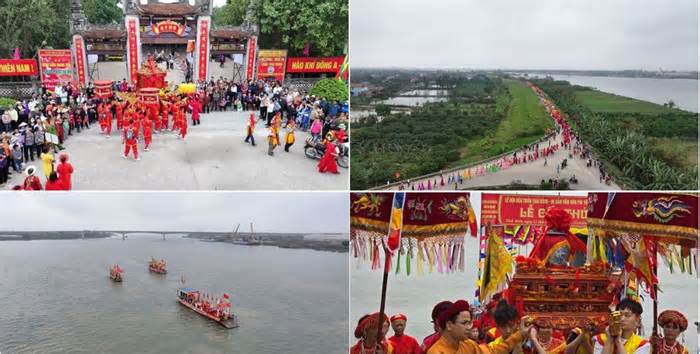 Dòng người đông nghịt tham gia rước nước tại Lễ hội đền Trần Thái Bình 2024