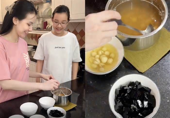 Thùy Lâm cùng con gái nấu chè hạt sen Hà Nội