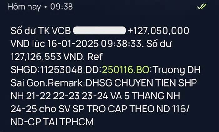 498 sinh viên sư phạm Trường đại học Sài Gòn nhận hỗ trợ 127 triệu đồng/người