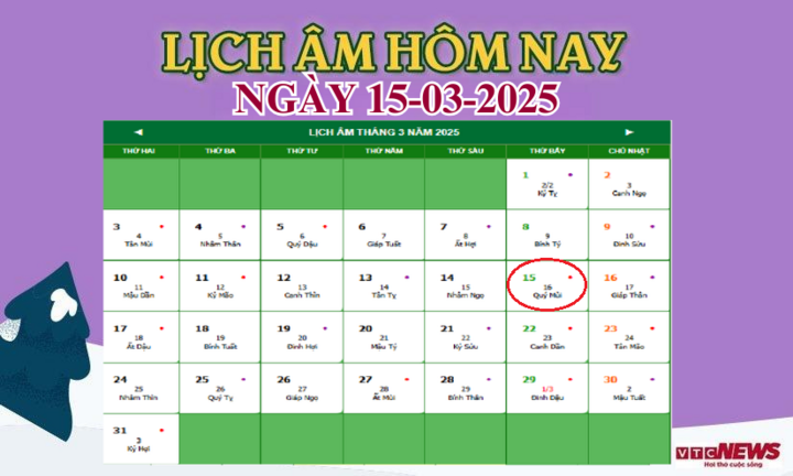 Lịch âm 15/3 - Âm lịch hôm nay 15/3 chính xác nhất - lịch vạn niên 15/3/2025