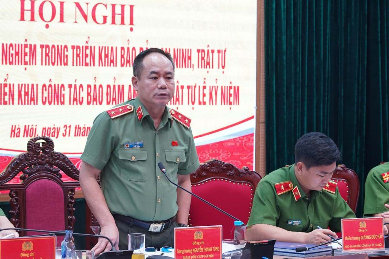 Trung tướng Nguyễn Thanh Tùng, Giám đốc Công an Hà Nội phát biểu kết luận hội nghị. Ảnh: Công an Hà Nội