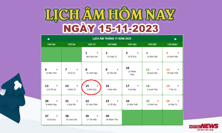 Lịch âm 15/11 - Âm lịch hôm nay 15/11 chính xác nhất - lịch vạn niên 15/11/2023