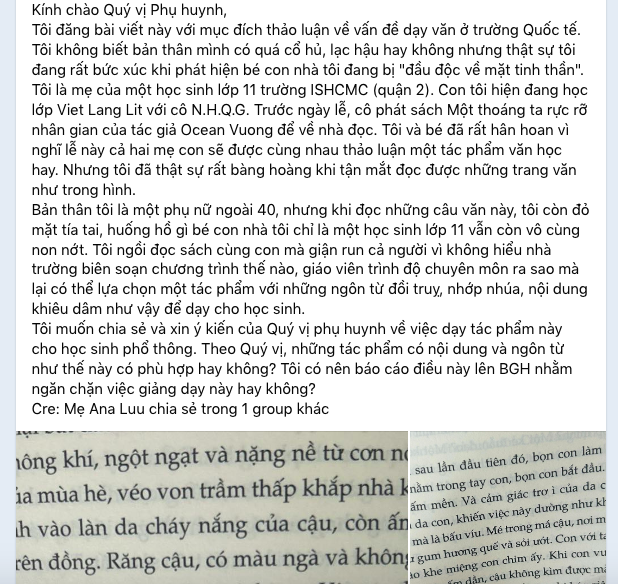 TPHCM: Trường Quốc tế phát sách tả cảnh gợi dục cho học sinh lớp 11