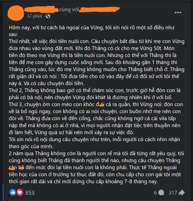 Thắng Ngọt bị tố đòi tiền vợ và bỏ đói con, mẹ vợ cũ lên tiếng, dư luận vẫn không thông