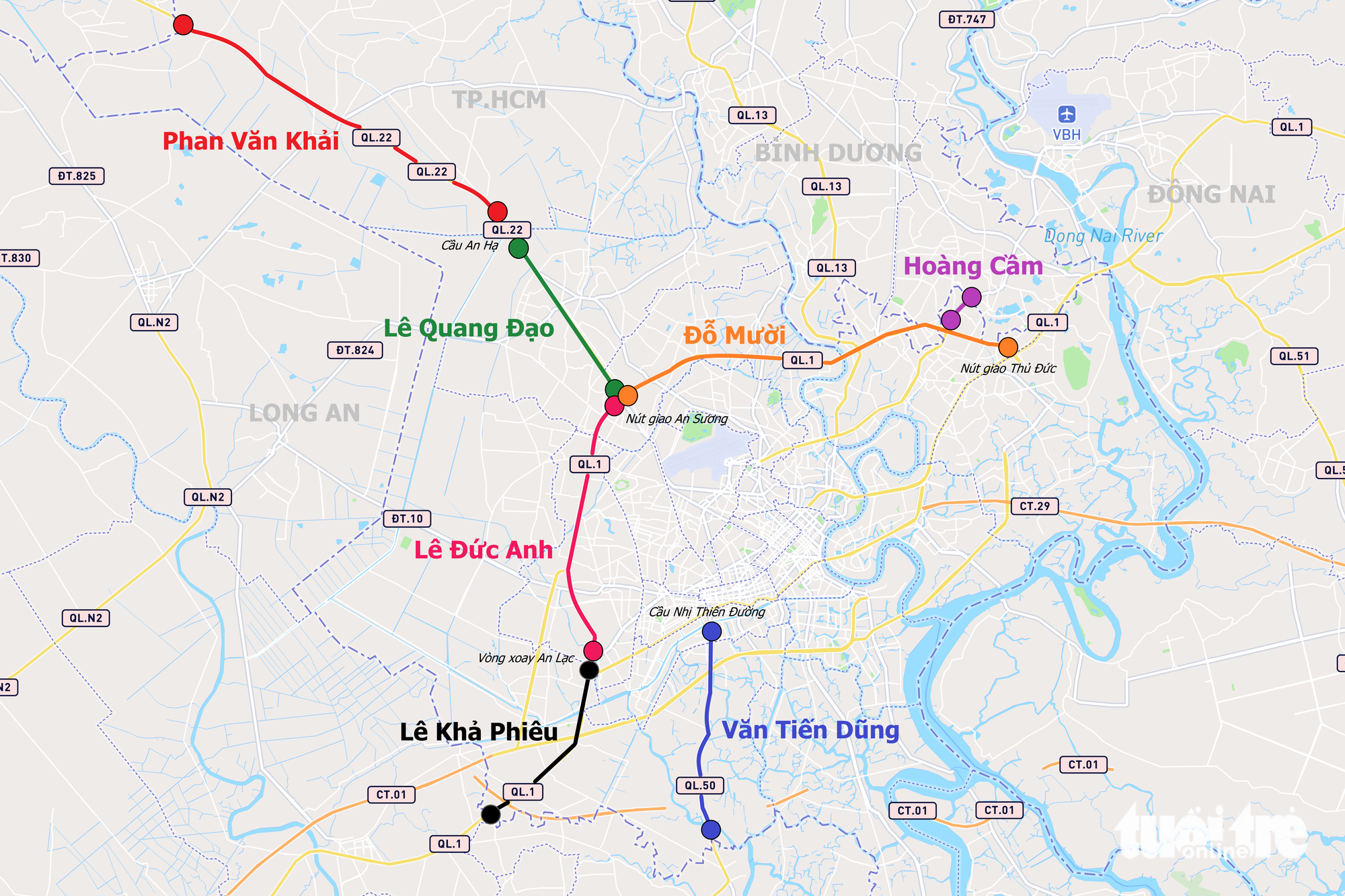 Hình ảnh các tuyến đường tại TP.HCM sẽ được đặt tên Đỗ Mười, Lê Khả Phiêu, Lê Đức Anh, Phan Văn Khải