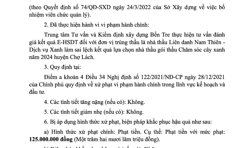 Bến Tre xử phạt 2 đơn vị gian lận trong hoạt động đấu thầu