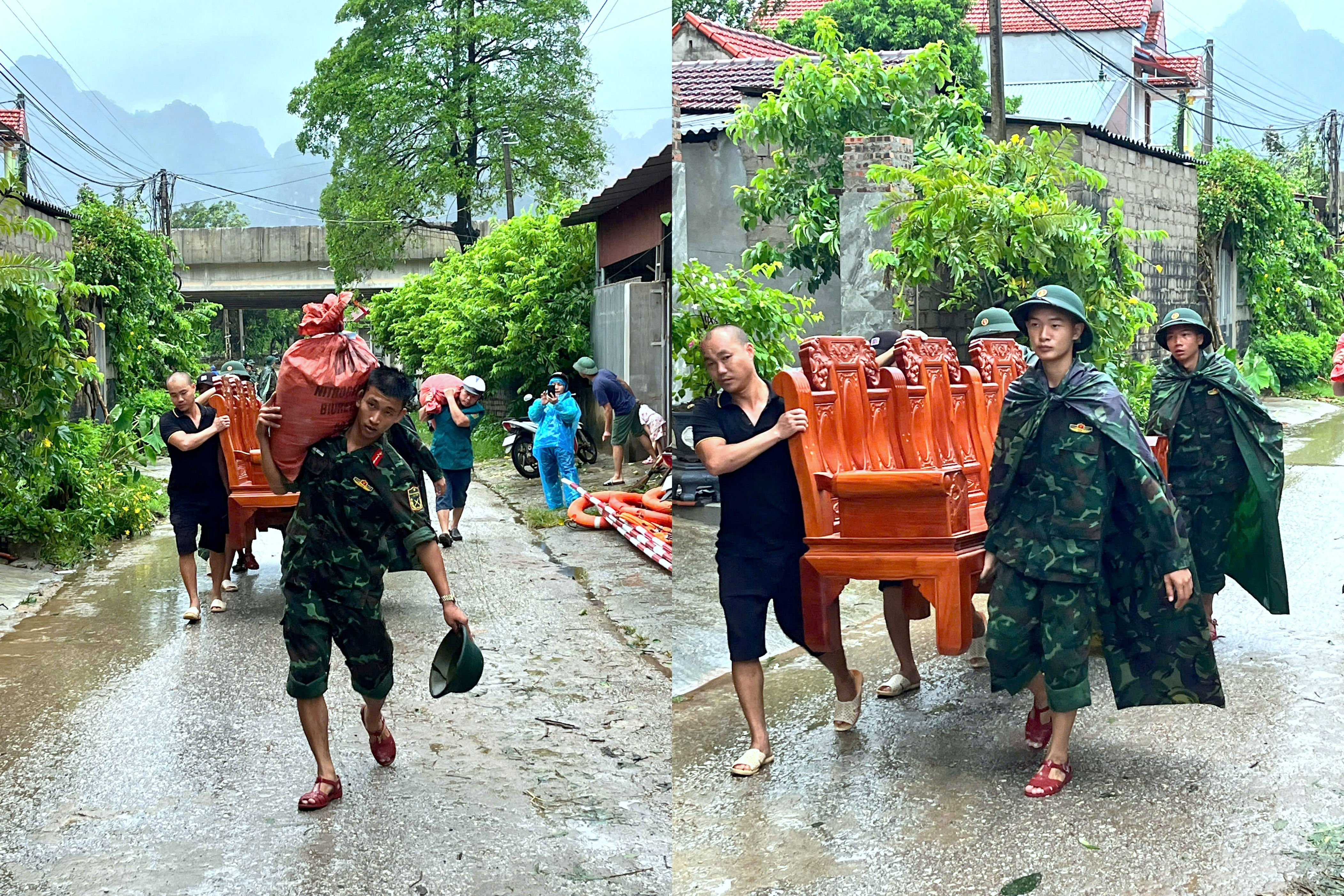 Huy động hơn 700 cán bộ, chiến sĩ bộ binh chủ lực hỗ trợ dân vùng ngập lụt do bão số 3