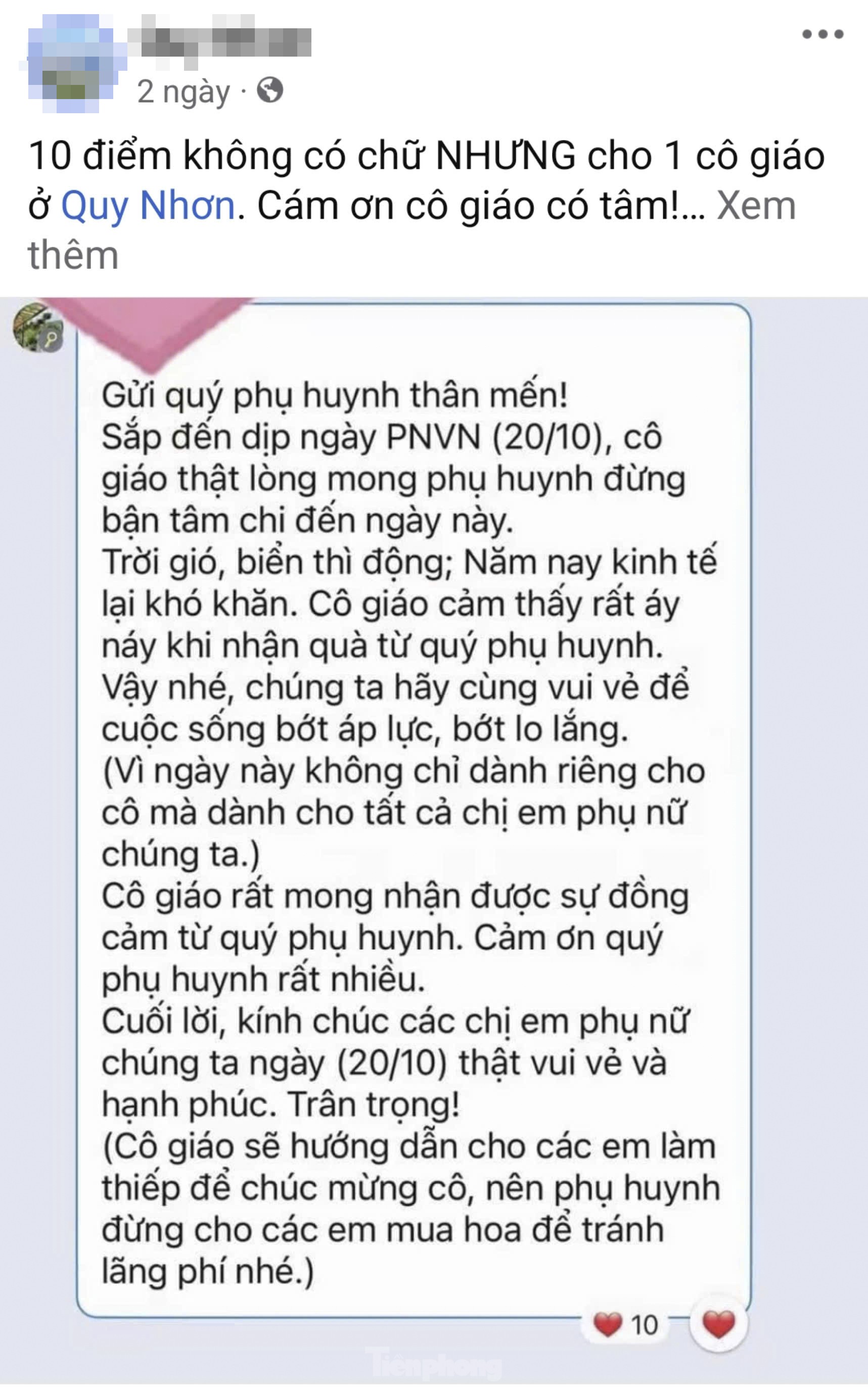 Xôn xao tin nhắn cô giáo 'mong phụ huynh đừng bận tâm' chuyện quà ngày 20/10