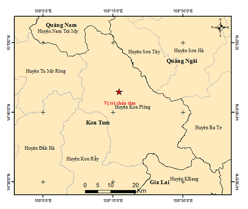 Kon Tum lại xảy ra động đất, có thể cảm nhận rung chấn